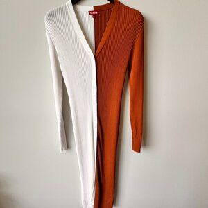 Staud Shoko Colorblock V-Neck Ribbed Sweater Dress